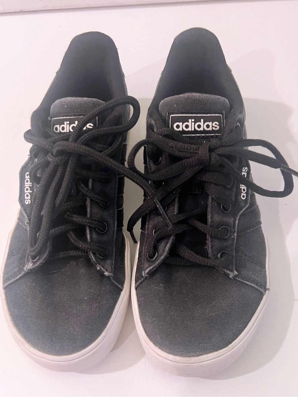adidas Kids Black Canvas Low-Top Sneakers with White Sole